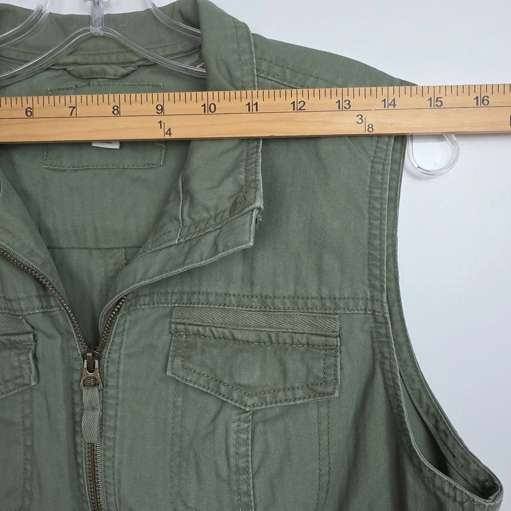 Merona Full-Zip Vest Women's Size M Olive Green Pockets Drawstring